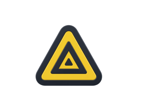 Yellow and black triangular warning sign with layered geometric design, isolated on transparency background, symbolizing caution, alert, and safety in modern, minimal style png