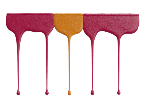 rosso dipingere e giallo dipingere gocciolante a partire dal piatto superficie, isolato su trasparente sfondo, la creazione di creativo e artistico astratto modello con lucido struttura e vivace colore contrasto png