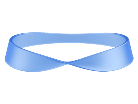 Blue mobius strip twisted loop geometric shape mathematical object smooth surface abstract design isolated on white 3D render infinite symbol modern minimal style png