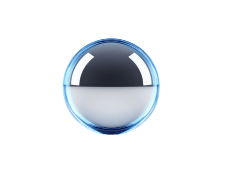 Glossy blue transparent sphere with reflective surface, modern minimal style, isolated on transparency background, futuristic and clean design, 3D rendering, digital art png