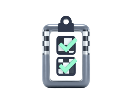 lista di controllo appunti con Due verde dai un'occhiata segni, nero e bianca colore, 3d illustrazione, isolato su trasparente sfondo, simboleggiante completato compiti e organizzazione png