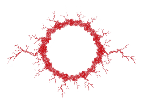 rojo fractal circulo con derivación patrón, resumen digital arte, aislado en transparente fondo, moderno geométrico diseño, energético y dinámica visual, adecuado para Ciencias o tecnología temas png