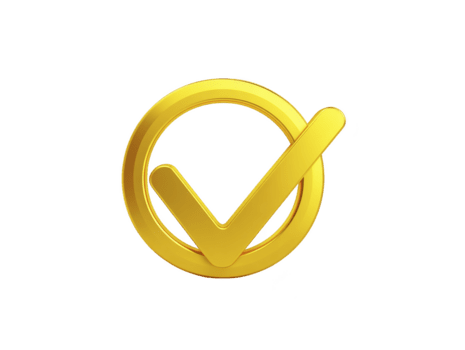 gyllene kolla upp mark symbol med cirkulär gräns representerar godkännande Framgång eller Bekräftelse isolerat på transparent bakgrund lämplig för företag prestation eller kvalitet begrepp png