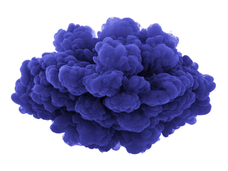 Vibrant blue smoke cloud with soft, billowing texture and abstract form, isolated on transparent background, creating dreamy, mysterious, and artistic visual effect png