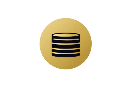 base de dados ícone ouro círculo plano Projeto digital símbolo tecnologia dados armazenamento moderno mínimo isolado ilustração. lustroso e moderno base de dados ícone ouro circular fundo representando dados png