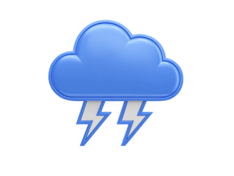 Blue cloud with two lightning bolts, symbolizing thunderstorm, isolated on transparent background, suitable for weather forecast, digital icon, or app interface, conveying dramatic mood png