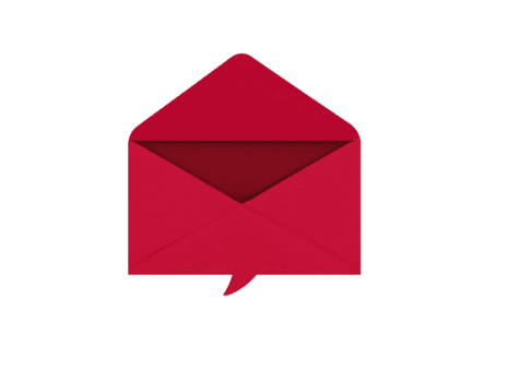 Red envelope with open flap shaped like speech bubble, symbolizing communication, message, or invitation, isolated on transparency background, modern and creative design, cheerful mood png