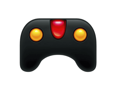 Game controller black modern isolated digital joystick red button yellow button technology playful design. black game controller with modern playful design featuring red central button and two png