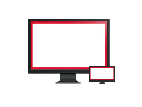 ampla Preto computador monitor com vermelho fronteira e pequeno Coincidindo tela, moderno digital exibição tecnologia, isolado em transparente fundo png