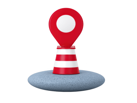 röd plats stift med vit cirkel och randig bas på texturerad grå sten, symboliserar navigering, resa, och riktning, med lekfull och modern design för kreativ begrepp png