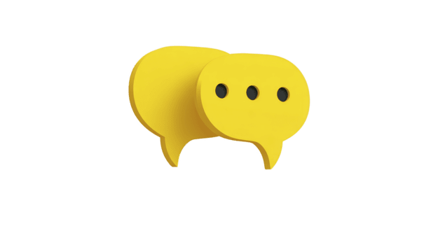 Yellow chat bubble icon with three black dots, symbolizing communication, conversation, and messaging, isolated on transparency background, modern and minimalistic style, friendly and inviting png