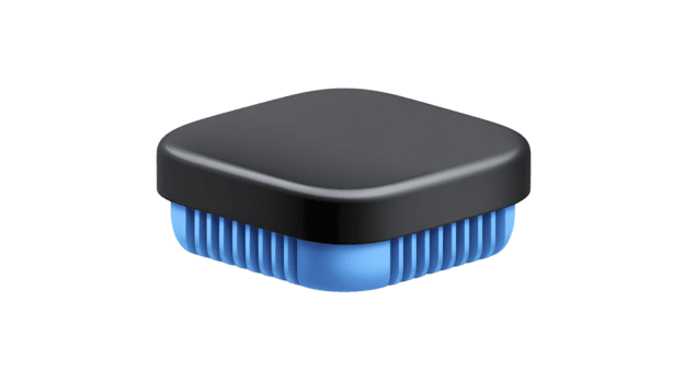 Black square container with blue ribbed base, modern minimal design, isolated on transparency background, suitable for storage, organization, or packaging, clean and simple style png