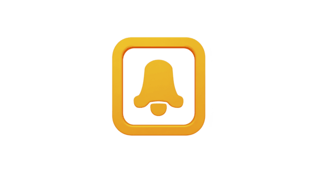 notifica campana icona nel giallo piazza telaio, isolato su trasparente sfondo, 3d rendering, moderno minimo stile, mettere in guardia simbolo per utente interfaccia, digitale comunicazione concetto png