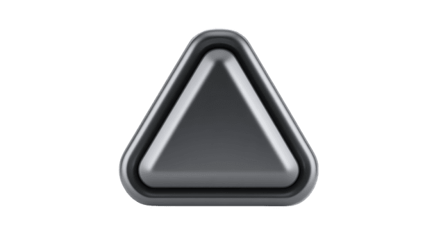 metallico triangolo pulsante, 3d icona, isolato su trasparente sfondo, moderno geometrico forma, brillante argento colore, minimo disegno, tecnologia interfaccia elemento png