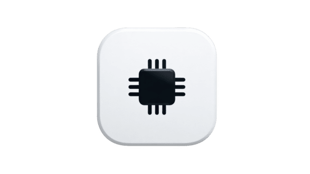 microchip ícone, Preto processador símbolo em branco arredondado quadrado botão, moderno mínimo Projeto para tecnologia, digital, eletrônico, ou Informática interface, isolado em transparente fundo png