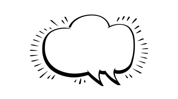 Hand drawn speech bubble with sketchy lines, black outline, and expressive style, perfect for creative communication, comic design, or playful messaging in digital and print projects png