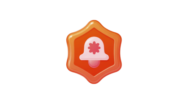 underrättelse varna bricka ikon röd orange stjärna 3d tecknad serie glansig skinande symbol varning meddelande påminnelse knapp gränssnitt webb app digital modern design grafisk element dekoration lekfull glad roligt png