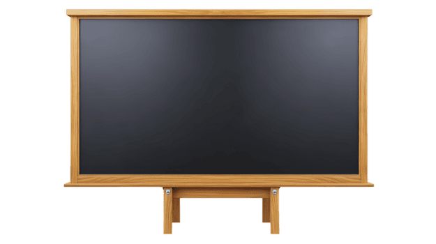 Blackboard with wooden frame, empty and clean, suitable for classroom, education, or office presentation, isolated on transparency background, evokes sense of readiness and focus png