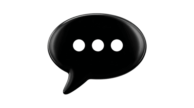 Black chat bubble icon with three dots, symbolizing communication, conversation, or messaging, isolated on transparent background, modern and minimal style, suitable for digital or web use png