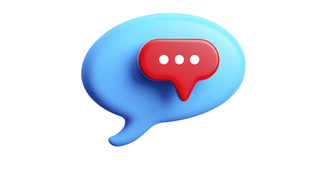 Blue chat bubble with red speech bubble and three black dots, symbolizing online communication, digital message, and social media interaction, isolated on transparency background png