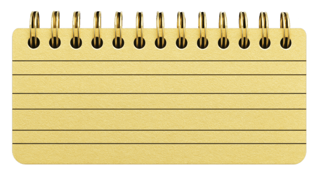 giallo spirale taccuino con vuoto foderato carta, orizzontale orientamento, isolato su trasparenza sfondo, ideale per Nota prendendo, pianificazione, o creativo scrivere, semplice e pulito design png