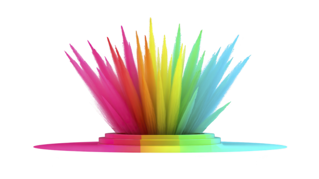 färgrik abstrakt 3d form med vibrerande spikar strålande från cirkulär bas, terar spektrum lutning och dynamisk energi, frammanande kreativitet och spänning png