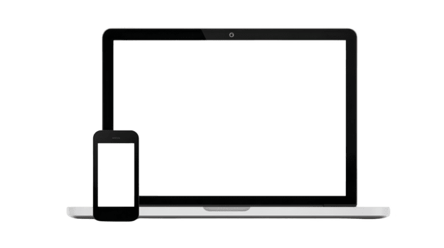 il computer portatile con vuoto schermo e smartphone nel davanti, isolato su trasparente sfondo, moderno digitale dispositivo modello per tecnologia, attività commerciale, o ragnatela design concetti png