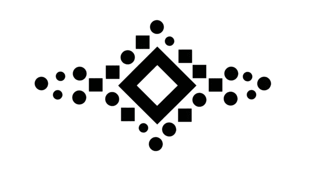 meetkundig abstract ontwerp met centraal diamant, omgeving pleinen en cirkels, symmetrisch patroon, modern minimaal stijl, zwart vormen Aan transparant achtergrond png