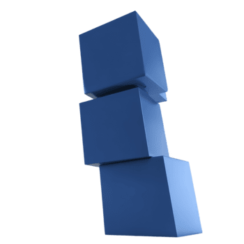 Three blue cubes stacked vertically, modern geometric shapes, minimalistic design, isolated on transparency background, abstract balance concept, clean and simple composition png