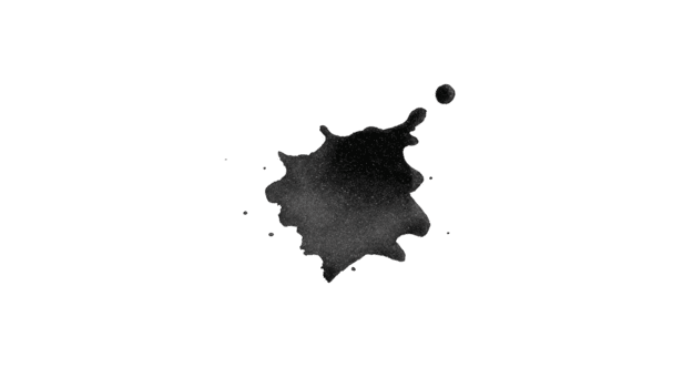 Black ink splatter, isolated on transparent background, with irregular shape and textured edges, suitable for creative design, grunge art, or abstract backgrounds png