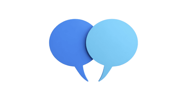 Two overlapping blue speech bubbles with modern, minimal style on transparent background, symbolizing communication, conversation, and connection in friendly and engaging way png