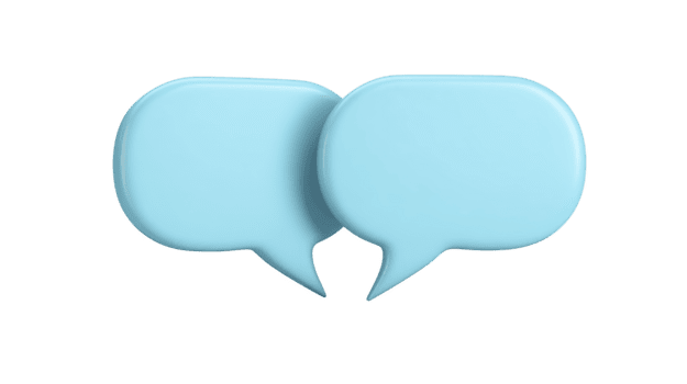 två blå Tal bubblor med avrundad hörn överlappning på transparent bakgrund, symboliserar kommunikation, konversation, och dialog i modern, minimal stil png