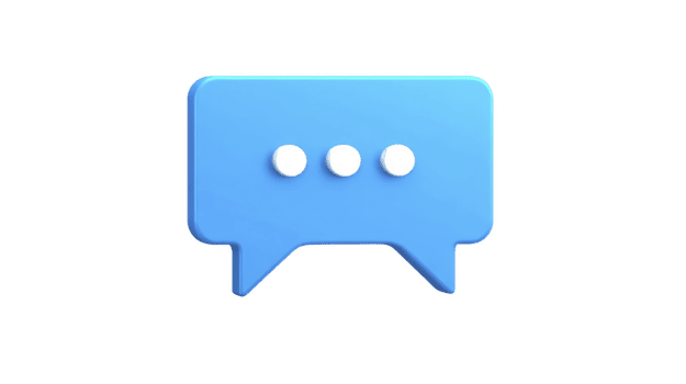 Blue chat bubble icon with three dots, symbolizing online messaging, communication, and conversation in modern, minimal style, isolated on transparent background png