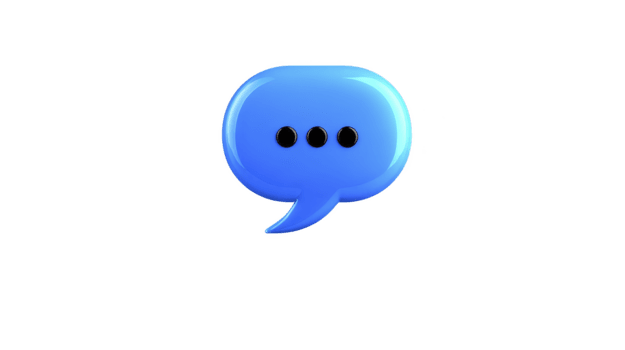Blue chat bubble icon with three dots, symbolizing online messaging, communication, and conversation, isolated transparent background, modern digital style, suitable for social media or app png