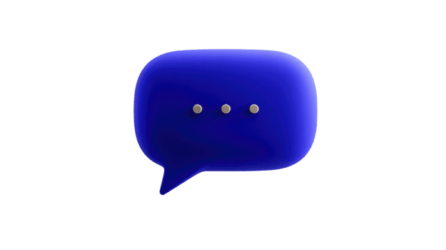 Blue speech bubble icon with three dots, symbolizing communication, conversation, or messaging, isolated transparent background, modern and minimalistic style, suitable for digital or social media png