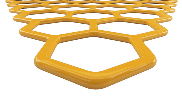 geel honingraat patroon meetkundig zeshoek structuur glanzend oppervlakte abstract achtergrond modern ontwerp 3d renderen symmetrie schoon minimaal creatief levendig png