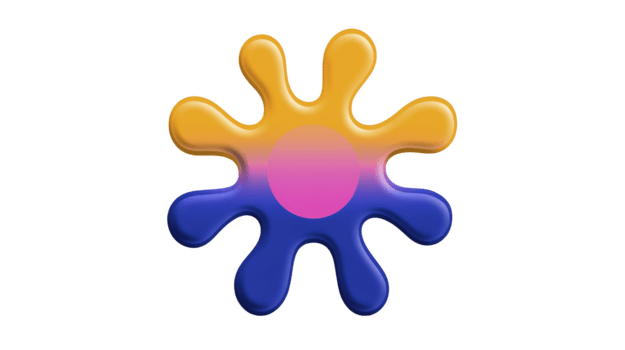 gul blå lutning abstrakt stänk med rosa Centrum, 3d glansig form, modern design, lekfull och kreativ, isolerat på transparent bakgrund, lämplig för digital konst och grafisk projekt png