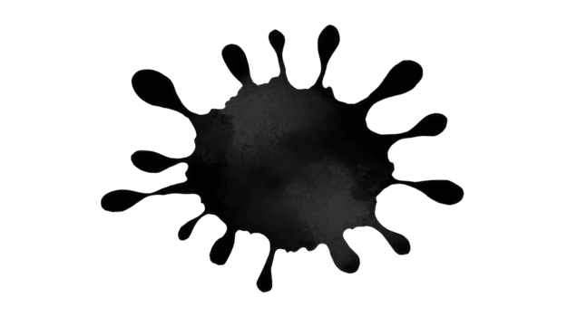 Black ink splash isolated on transparent background, abstract paint blot with irregular edges, creative artistic element for design, dramatic and bold visual effect png