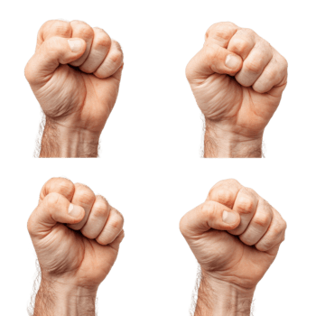 Hands are clenched into fists in different positions, symbolizing resolve and power against a plain backdrop. png