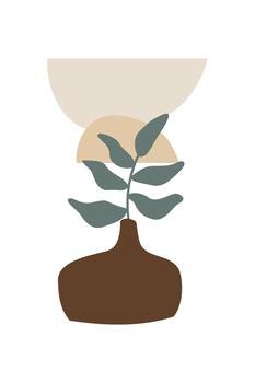 Modern Abstract Vase Artwork with Boho Botanical Elements vector