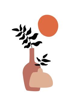 Minimalist Boho Botanical Art with Modern Abstract Vases vector