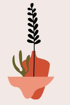 Modern Botanical Composition with Boho Abstract Vases vector