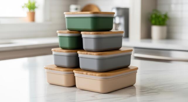 Innovative Modular Food Storage System Thoughtfully Designed Containers with Natural Lids, Optimizing Kitchen Efficiency and Promoting Sustainable Living Practices photo