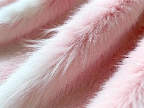 macro de cerca de suave pastel falso piel en rosado y blanco tonos, resumen fondo, Moda plano laico fondo, con un leve brisa efecto, creando movimiento y dinamismo en el pelo. foto