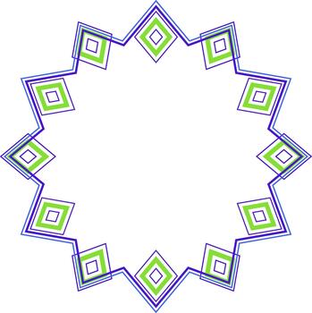 Blue green geometry round frame on white background. Intricate round ornament of lines and rectangles. Polygonal design element with winter mood vector