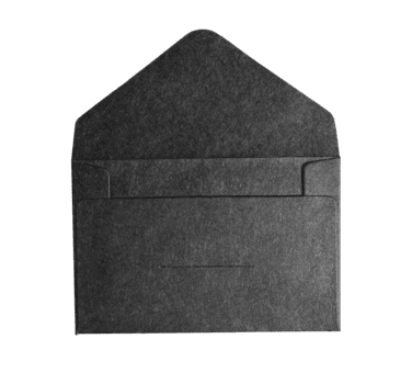 Open empty black textured craft paper envelope mock up a isolated transparent background, for communication your ready message png