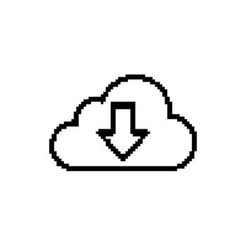 Pixelated cloud download symbol for file sharing and data transfer to local storage devices vector