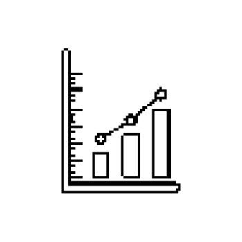 Pixelated business graph chart with line and bars showing progress upward pointing good side view vector