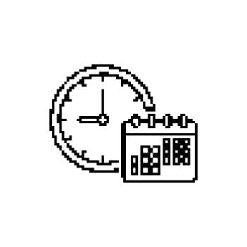 Schedule management and business timeline planning time clock pixelated icon with calendar icon vector