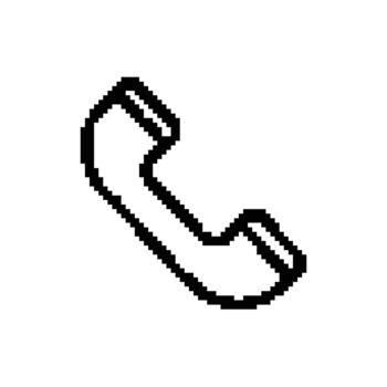 Pixelated phone receiver representing communication call support hotline connection device vector